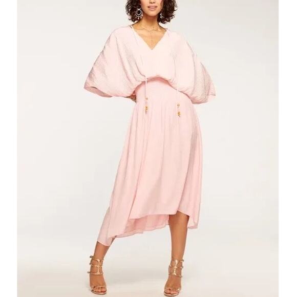 Ramy Brook Harmonie Dress Candy Pink Elegant Midi Pleated Batwing Sleeve size S - Picture 1 of 11